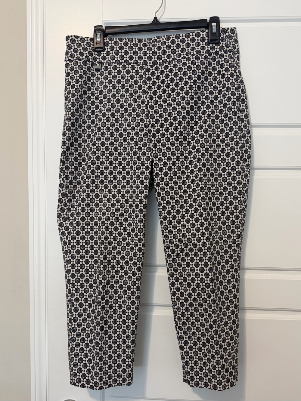 Premise Black and White Geometric Cropped Ponte Pants